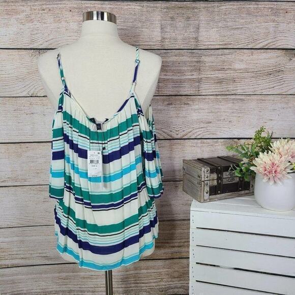 NWT Sanctuary Womens Blouse Top Size S Blue Cold Shoulder Scoop Neck Striped - Picture 2 of 4